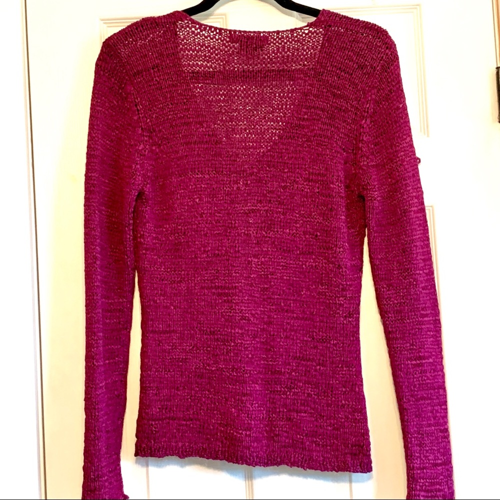 Whimsical tie-front crochet cardigan magenta fuchsia by KAREN KANE boho chic - Picture 8 of 11
